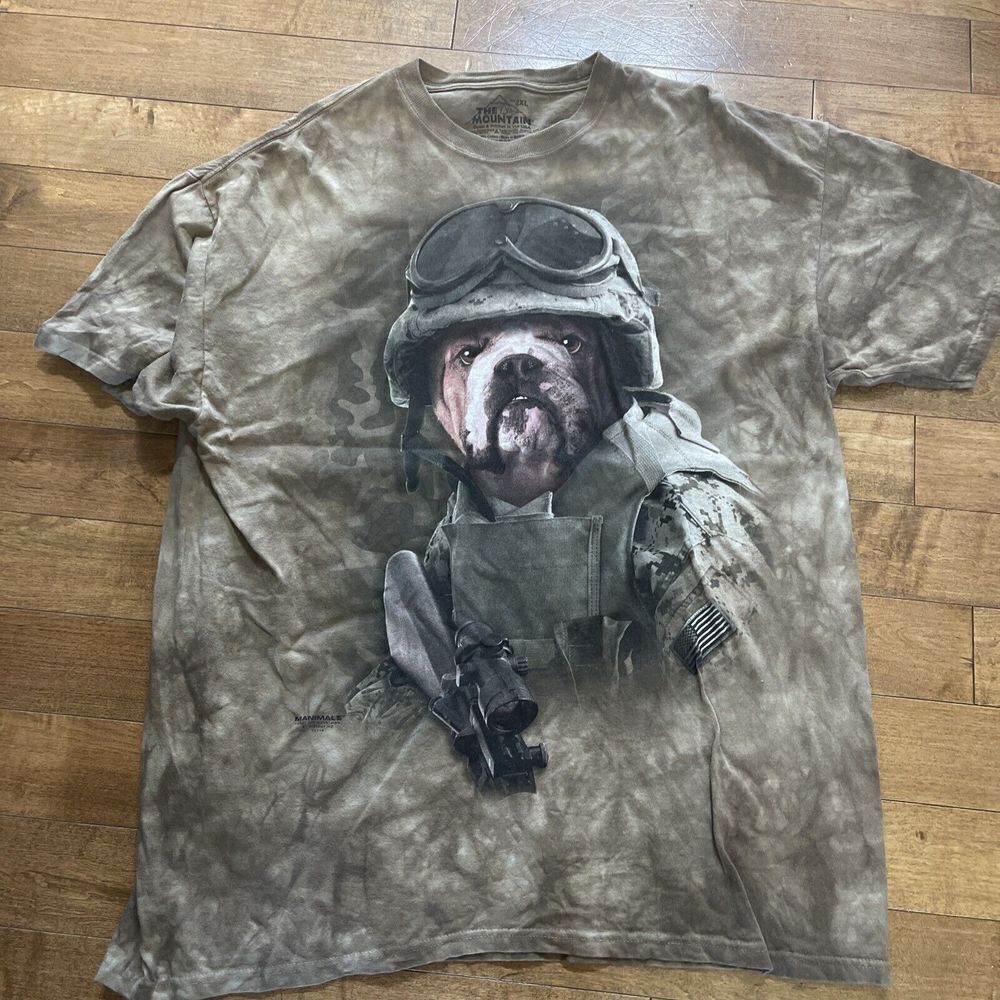 The Mountain T-Shirt Men’s XL Bulldog Marine Soldier Manimals 2011 Brown Tie Dye